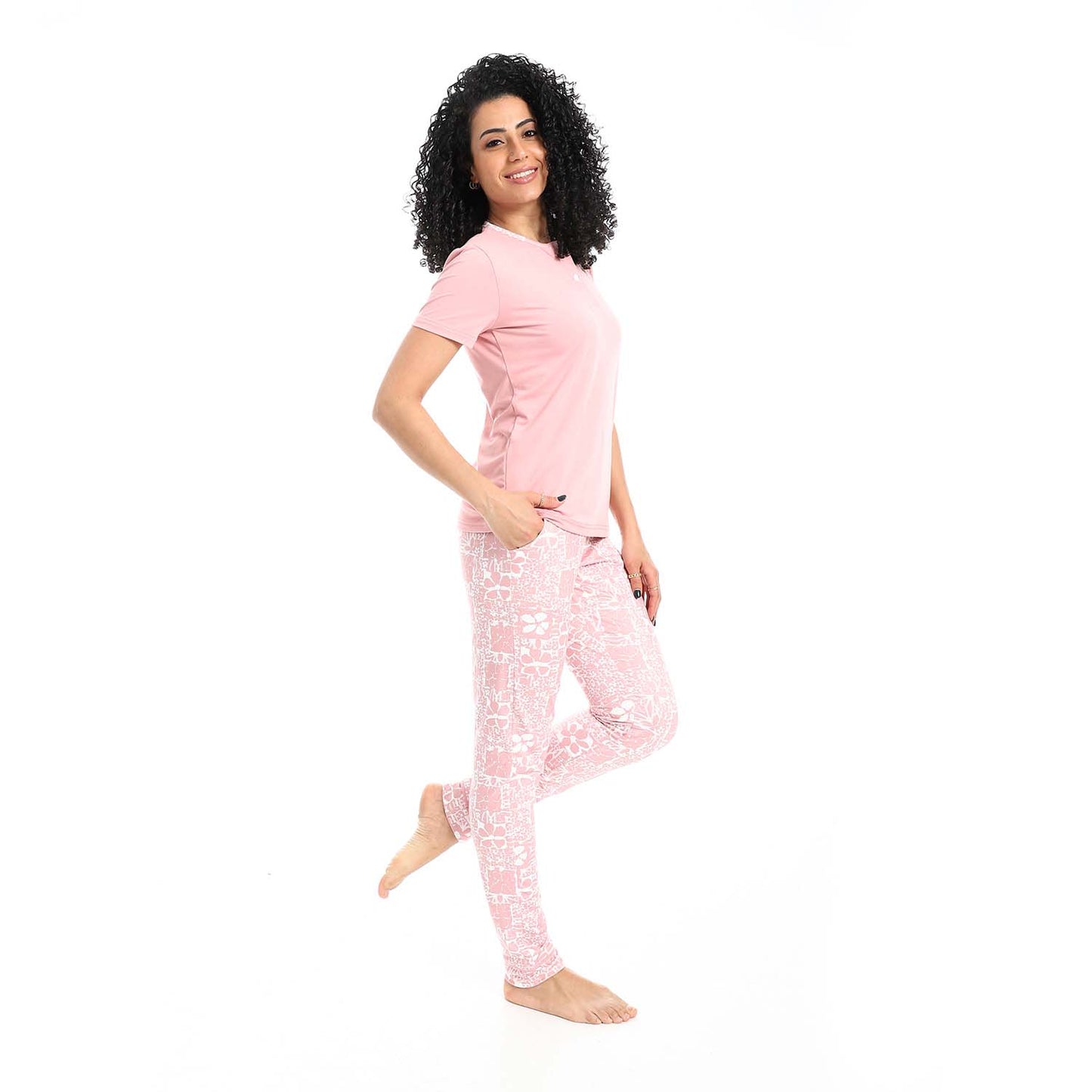 Self Pattern Short Sleeves Pajama Set - بيجامة منقوشة بأكمام قصيرة