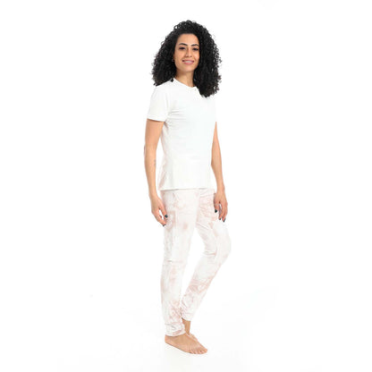 Self Pattern Short Sleeves Pajama Set - بيجامة منقوشة بأكمام قصيرة