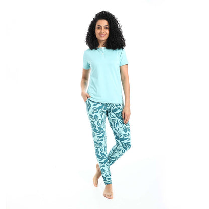 Self Pattern Short Sleeves Pajama Set - بيجامة منقوشة بأكمام قصيرة