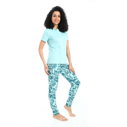 Self Pattern Short Sleeves Pajama Set - بيجامة منقوشة بأكمام قصيرة