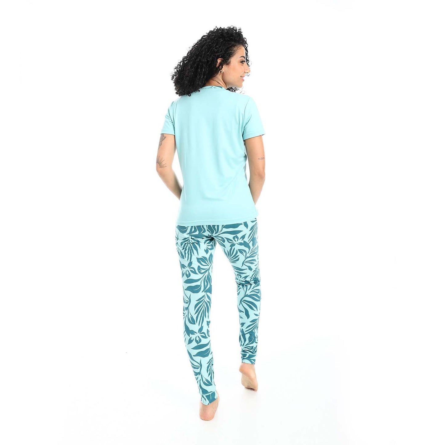 Self Pattern Short Sleeves Pajama Set - بيجامة منقوشة بأكمام قصيرة