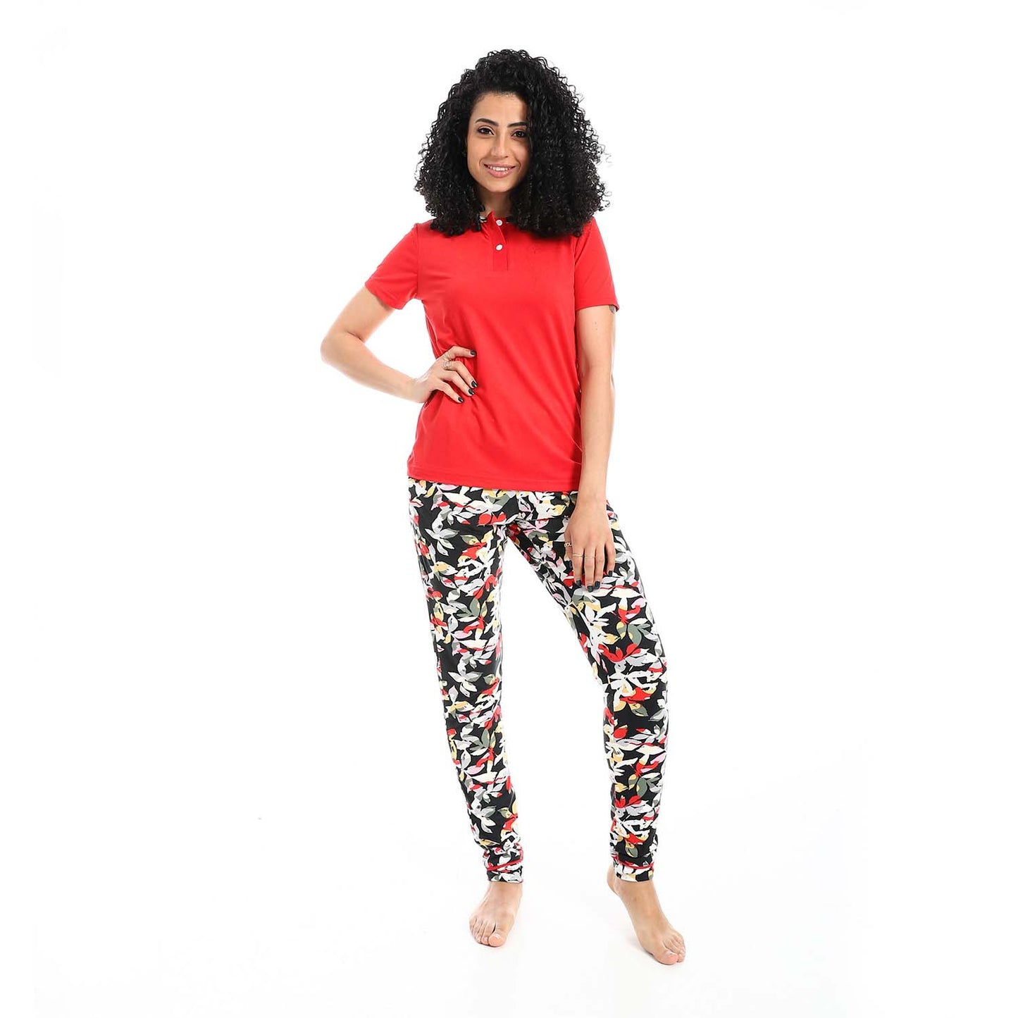 Self Pattern Short Sleeves Pajama Set - بيجامة منقوشة بأكمام قصيرة