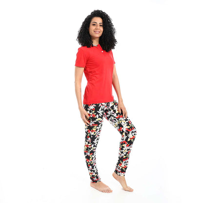 Self Pattern Short Sleeves Pajama Set - بيجامة منقوشة بأكمام قصيرة