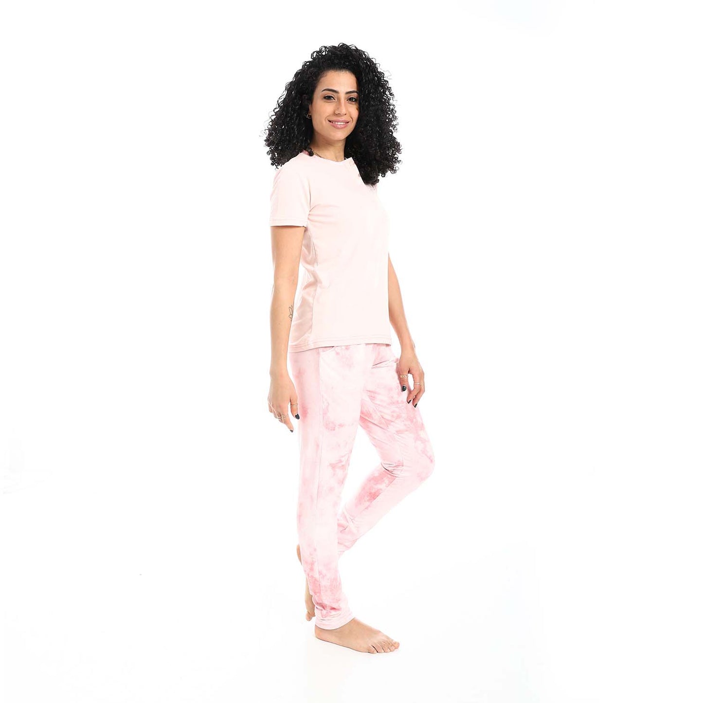 Self Pattern Short Sleeves Pajama Set - بيجامة منقوشة بأكمام قصيرة