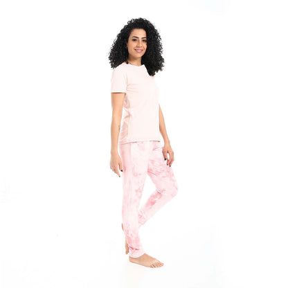 Self Pattern Short Sleeves Pajama Set - بيجامة منقوشة بأكمام قصيرة