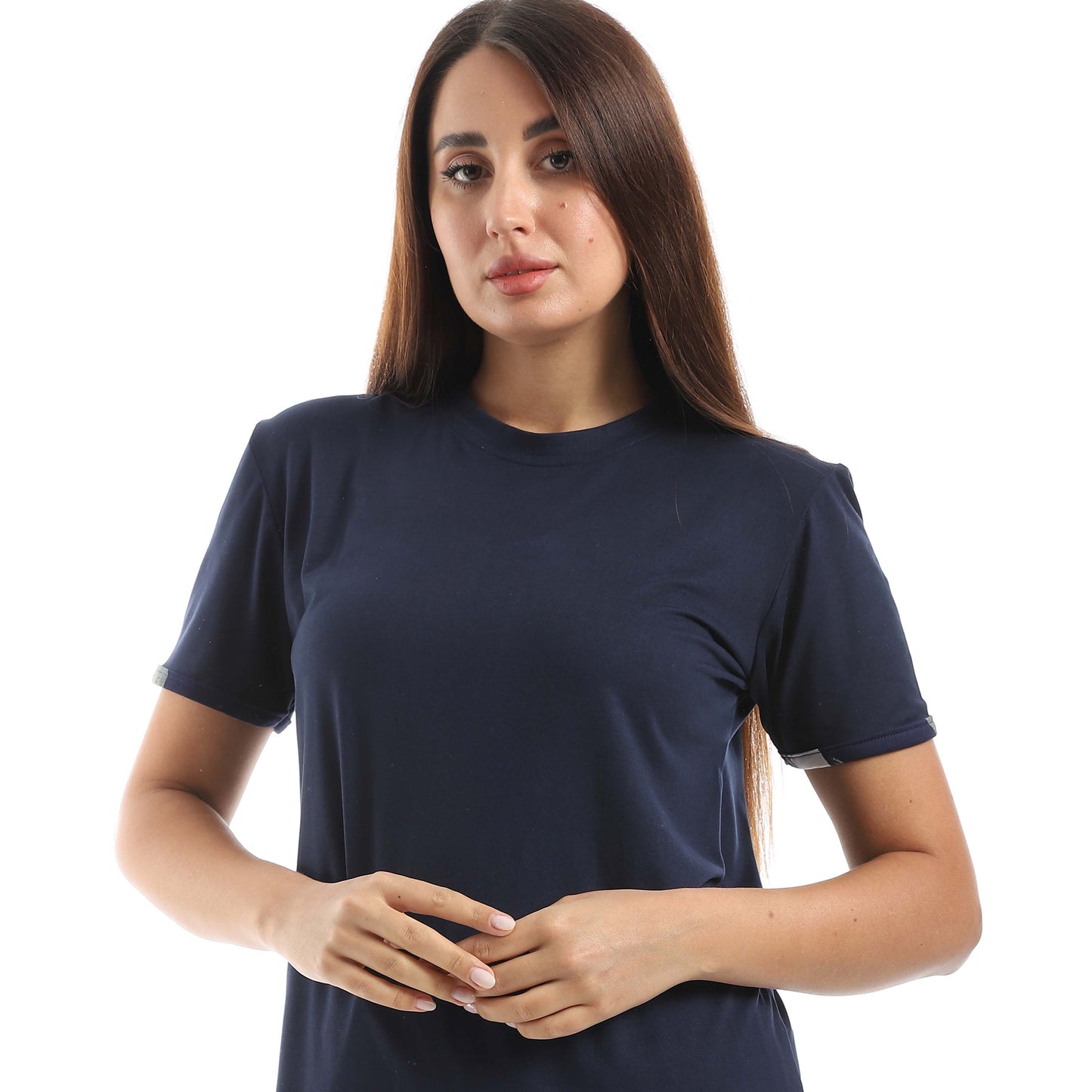 Navy Crew Neck Pajama Set with Pants - بيجامة من تي شيرت برقبة دائرية وبنطلون