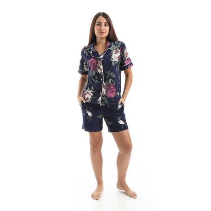 Navy Classic Shorts Pajama Set - طقم بيجامة شورت كلاسيك