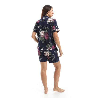 Navy Classic Shorts Pajama Set - طقم بيجامة شورت كلاسيك