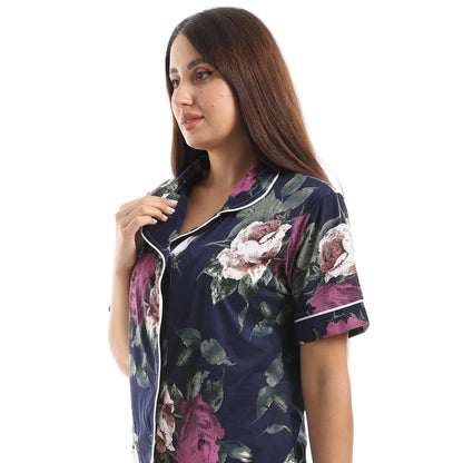 Navy Classic Shorts Pajama Set - طقم بيجامة شورت كلاسيك