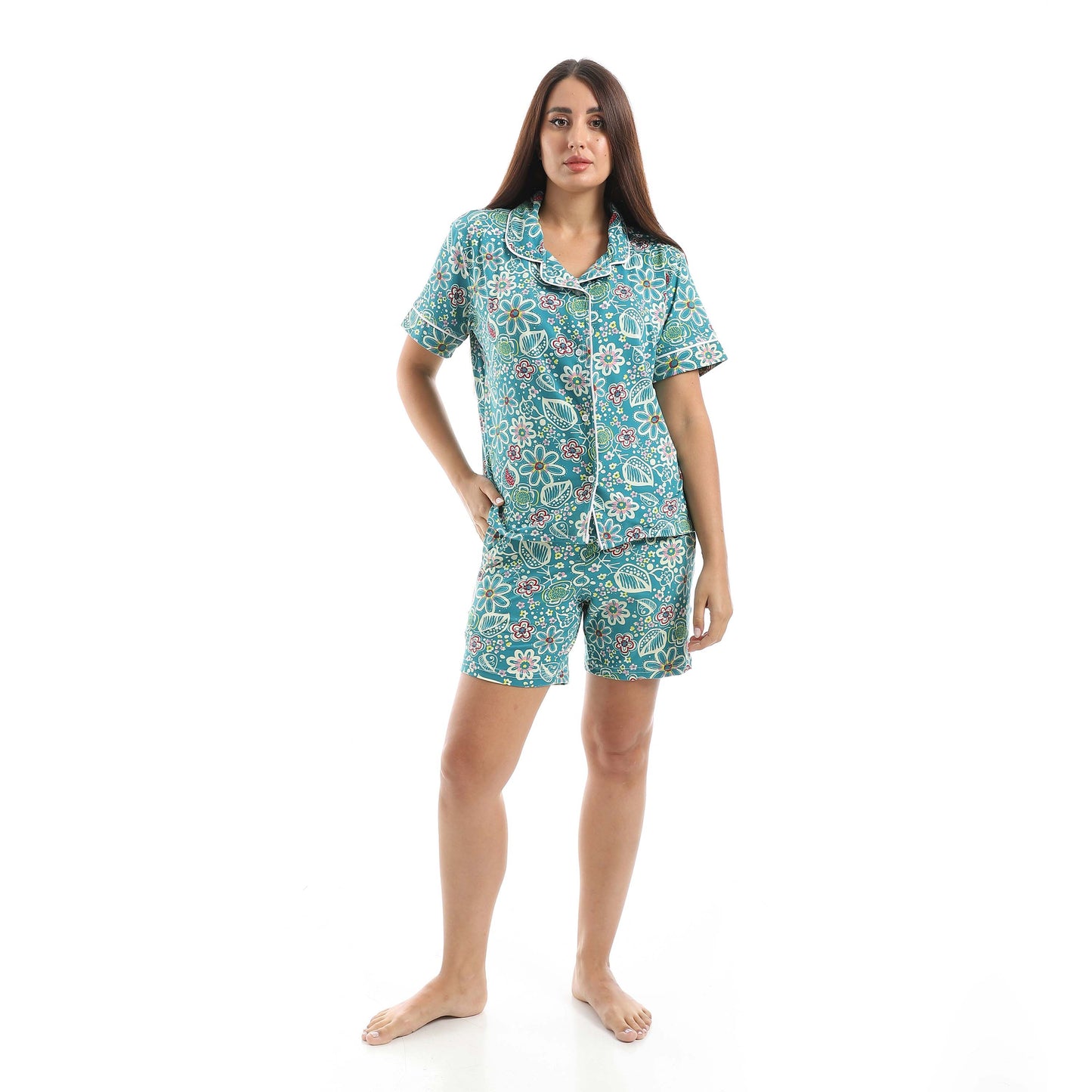 Turquoise Classic Shorts Pajama Set - طقم بيجامة شورت كلاسيك