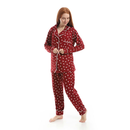 Maroon Classic Full Printed Pajama