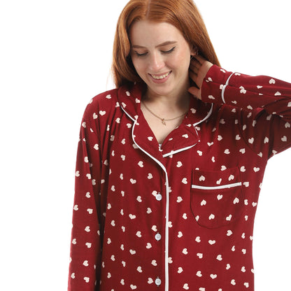 Maroon Classic Full Printed Pajama