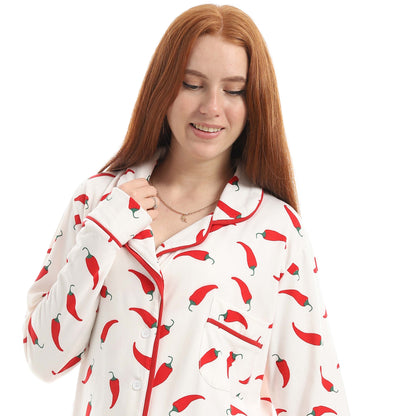 Classic Full Printed Chili Pepper Pajama