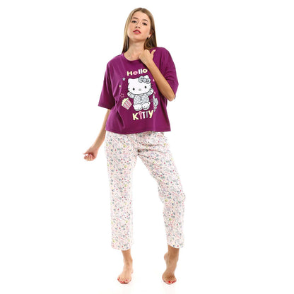 Printed Short Sleeves Pajama Set - بيجامة مطبوعة بأكمام قصيرة