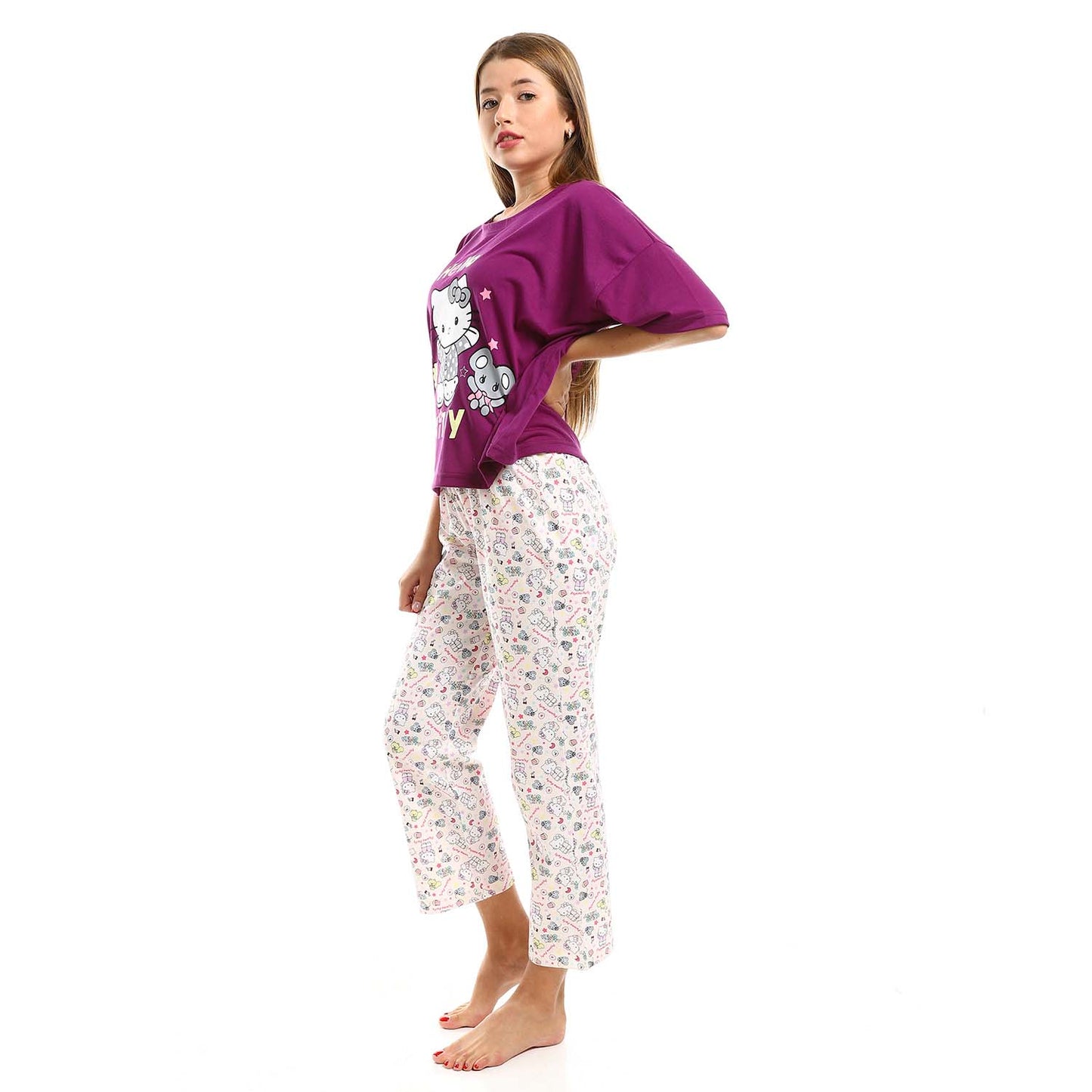 Printed Short Sleeves Pajama Set - بيجامة مطبوعة بأكمام قصيرة