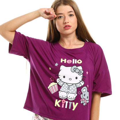 Printed Short Sleeves Pajama Set - بيجامة مطبوعة بأكمام قصيرة