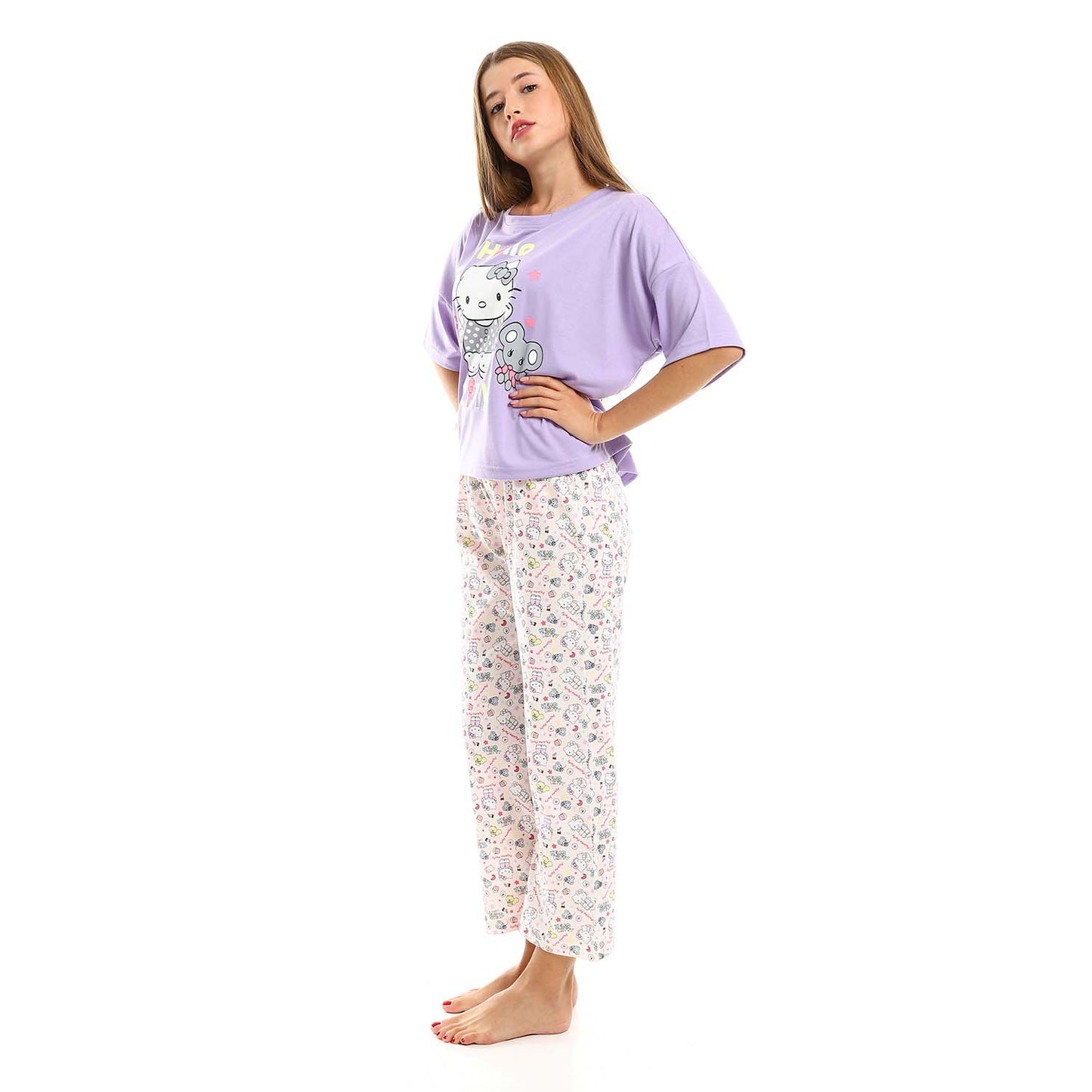 Printed Short Sleeves Pajama Set - بيجامة مطبوعة بأكمام قصيرة