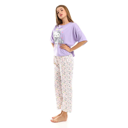 Printed Short Sleeves Pajama Set - بيجامة مطبوعة بأكمام قصيرة
