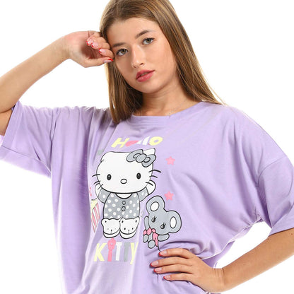 Printed Short Sleeves Pajama Set - بيجامة مطبوعة بأكمام قصيرة