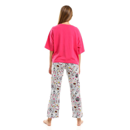 Printed Short Sleeves Pajama Set - بيجامة مطبوعة بأكمام قصيرة