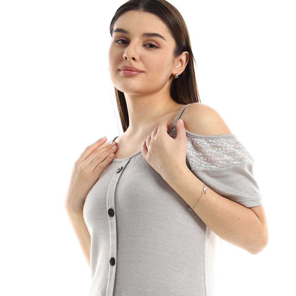 Cold Shoulder Pajama with Buttons - بيجامة أزرار بدون أكتاف