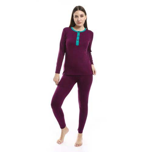 Plain Long Sleeves Pajama Set - بيجامة سادة بأكمام طويلة
