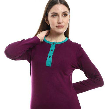 Plain Long Sleeves Pajama Set - بيجامة سادة بأكمام طويلة
