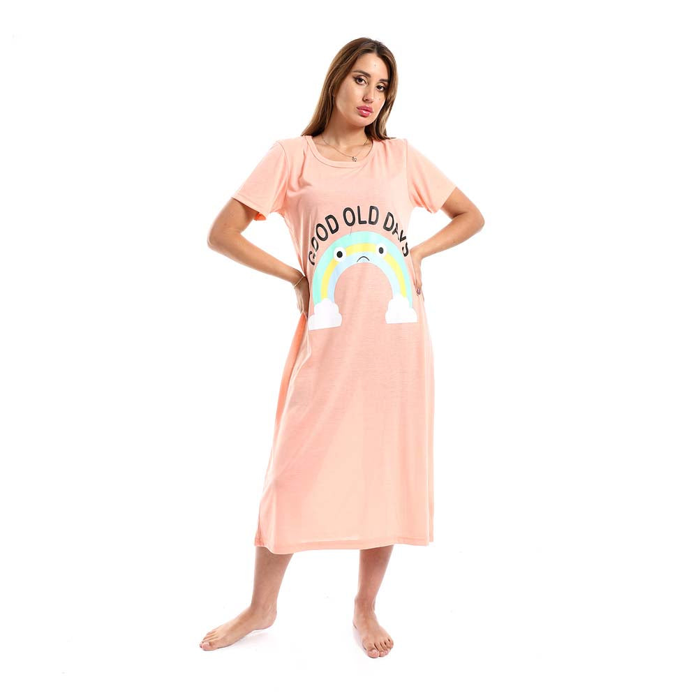 Printed "Good Old Days" Round Neck Sleepshirt - قميص نوم مطبوع برقبة دائرية
