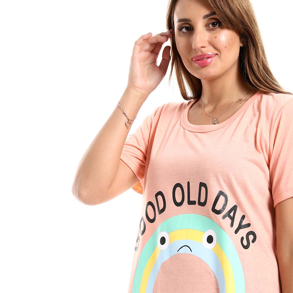 Printed "Good Old Days" Round Neck Sleepshirt - قميص نوم مطبوع برقبة دائرية