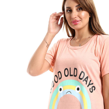 Printed "Good Old Days" Round Neck Sleepshirt - قميص نوم مطبوع برقبة دائرية