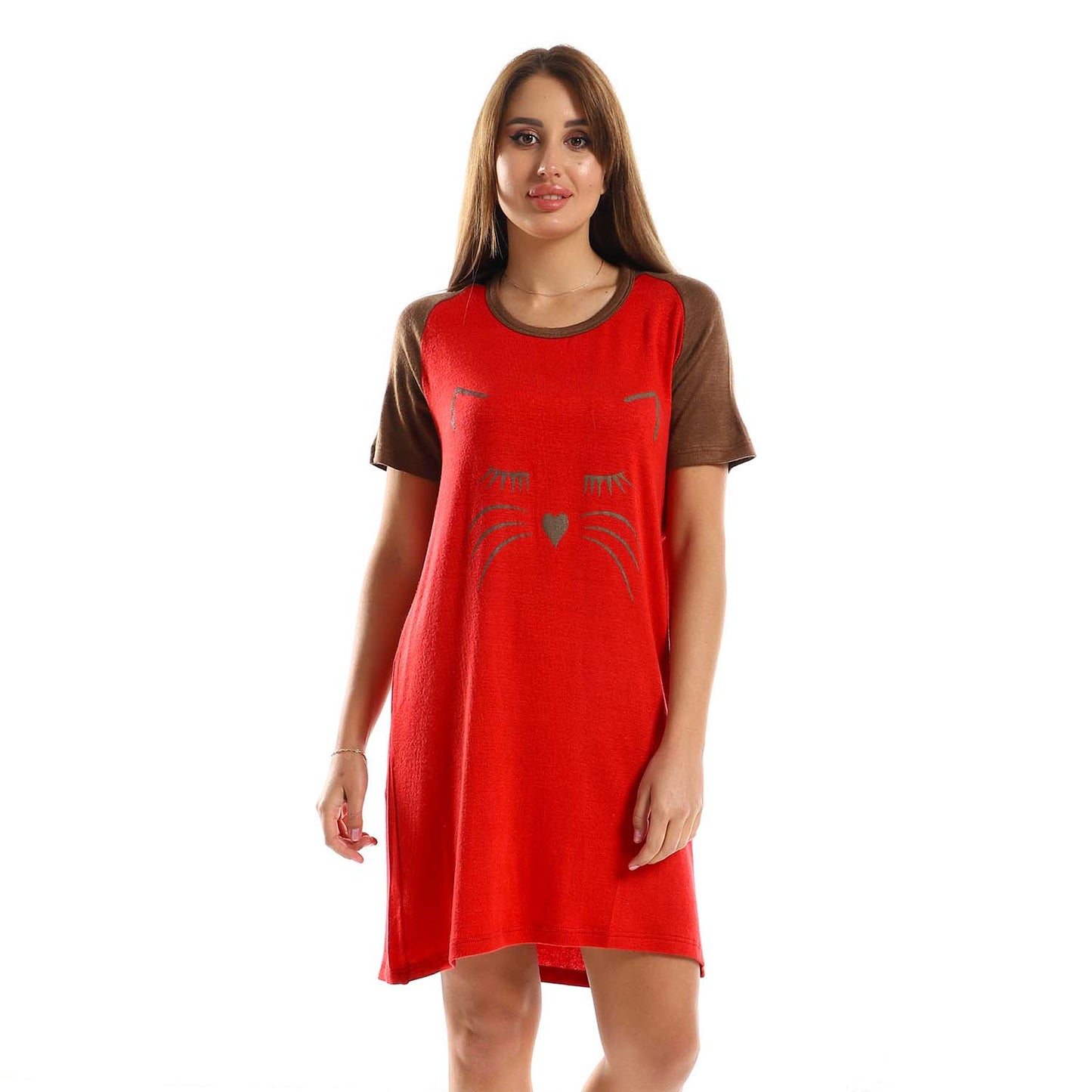 Printed Cat Face - قميص نوم بطبعة وجه قطة