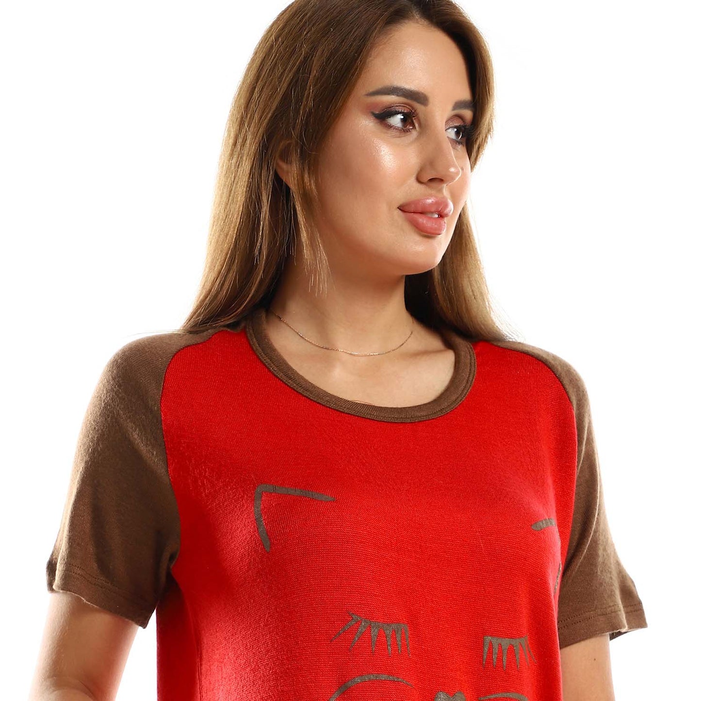 Printed Cat Face - قميص نوم بطبعة وجه قطة