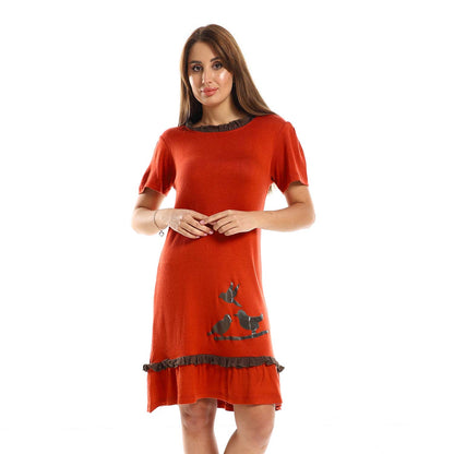 Printed Ruffled Sleepshirt - قميص نوم مطبوع بكرانيش