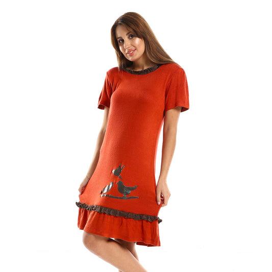 Printed Ruffled Sleepshirt - قميص نوم مطبوع بكرانيش