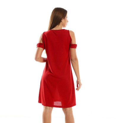 Cold Shoulder Printed Sleepshirt - قميص نوم مطبوع بدون أكتاف