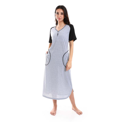 Short Sleeves Sleepshirt with Front Pockets - قميص نوم بأكمام قصيرة
