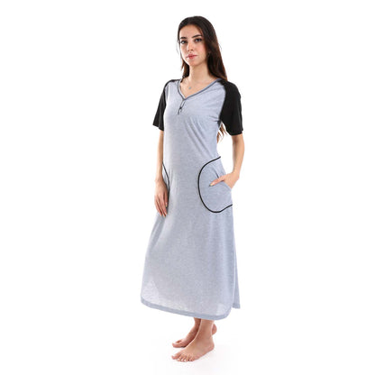 Short Sleeves Sleepshirt with Front Pockets - قميص نوم بأكمام قصيرة