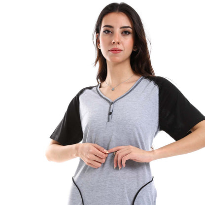 Short Sleeves Sleepshirt with Front Pockets - قميص نوم بأكمام قصيرة