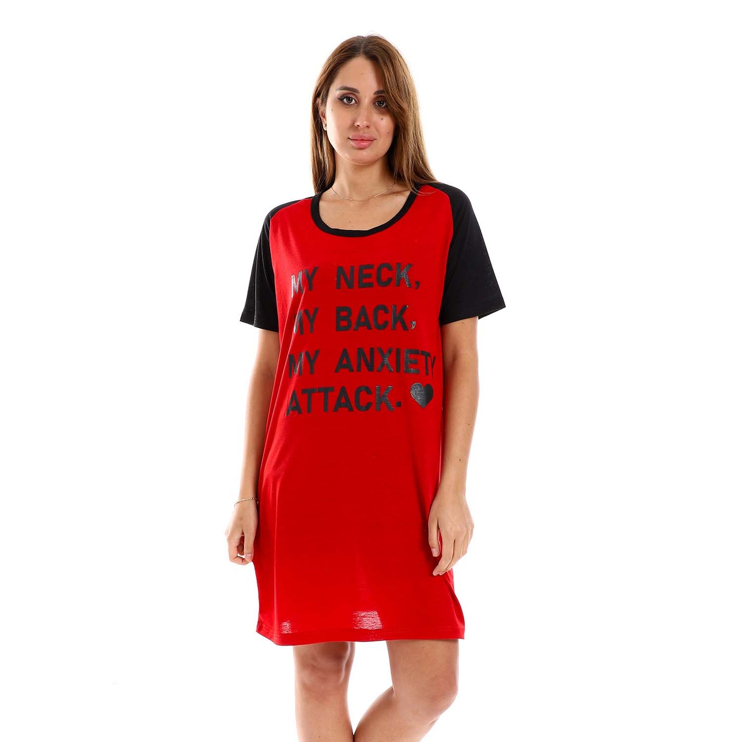 Raglan Sleeves Printed Sleepshirt - قميص نوم مطبوع بأكمام رجلان