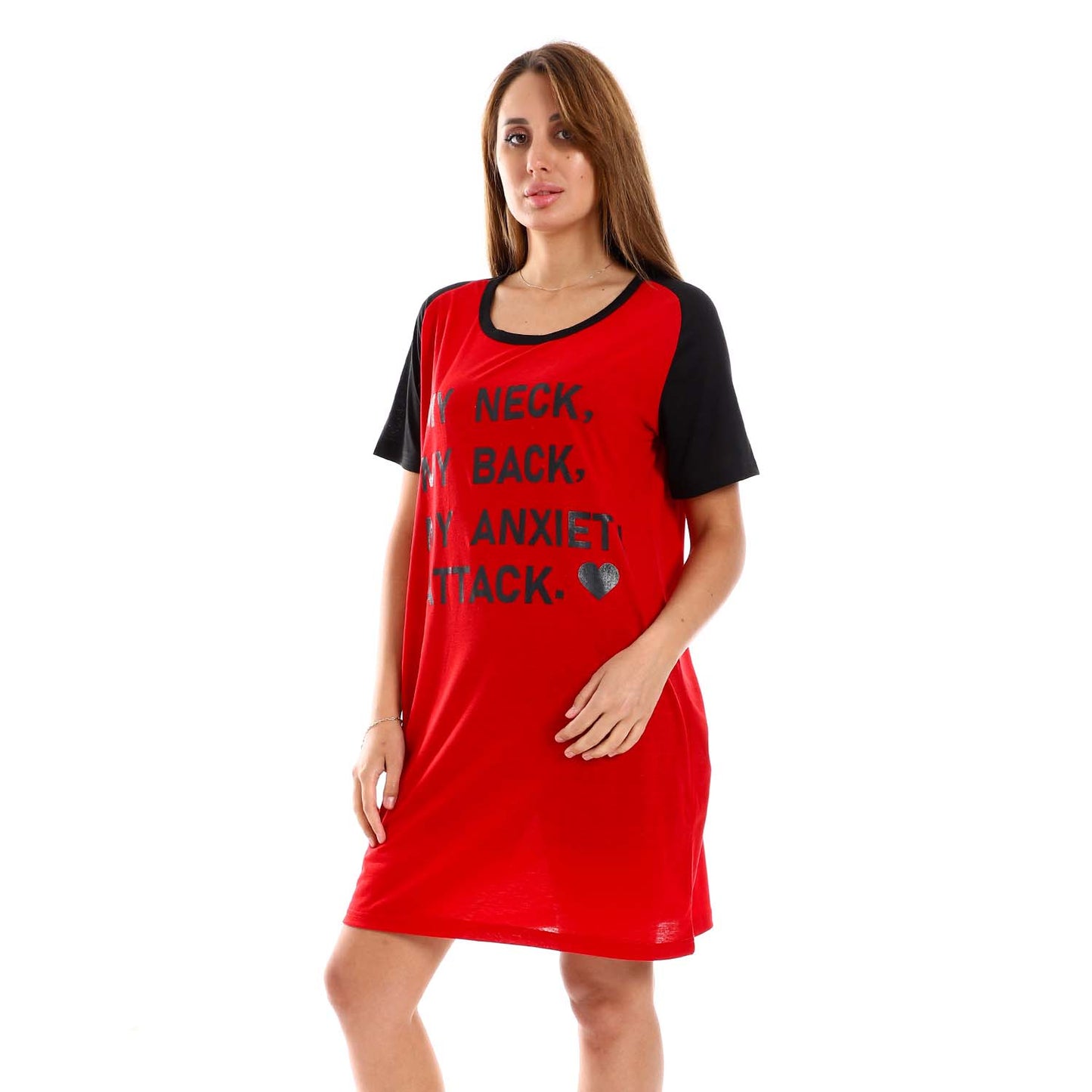 Raglan Sleeves Printed Sleepshirt - قميص نوم مطبوع بأكمام رجلان