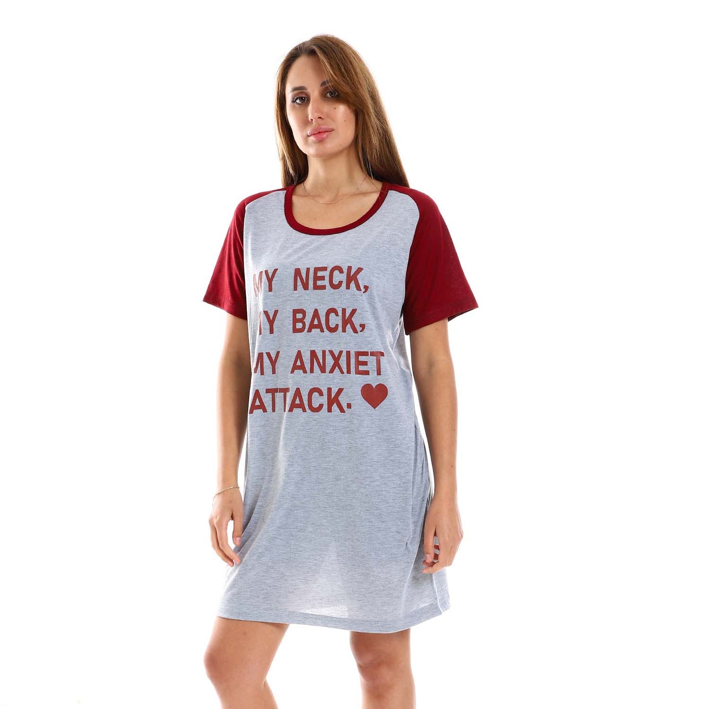 Raglan Sleeves Printed Sleepshirt - قميص نوم مطبوع بأكمام رجلان