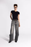 Gray Low Slit Wide Leg Jeans