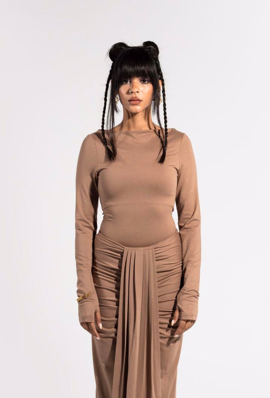 Brown Long Sleeves Bodysuit