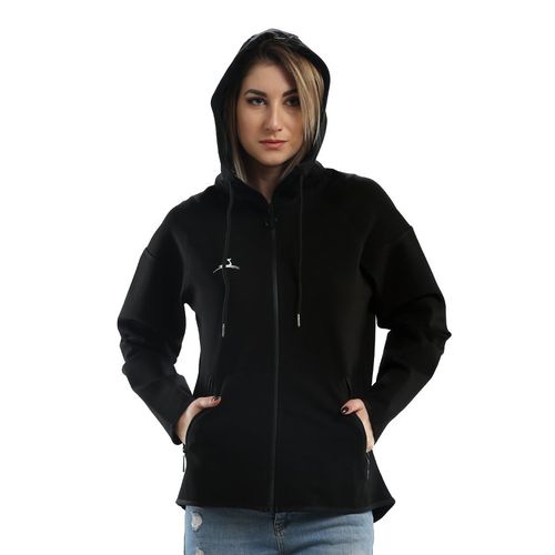 Black Hooded Jacket with Zipper