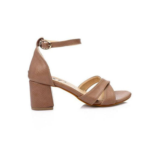 Coffee Cross Strap Heeled Sandals
