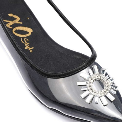 Black Strass Transparent Flat Shoes