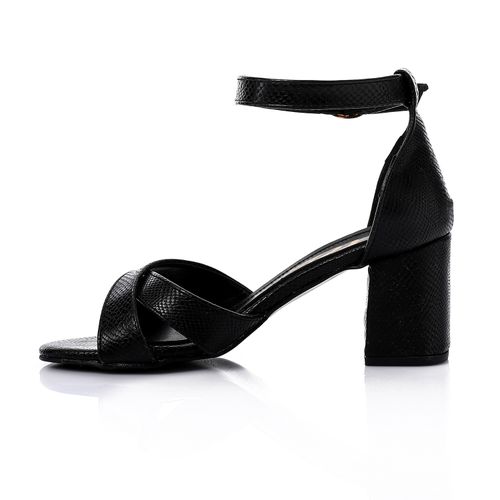 Cross Textured Leather Heeled Sandal