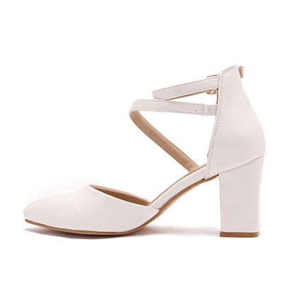 White Rounded Strap High Heels Shoes