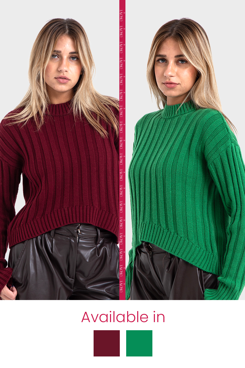 Okoye Maroon High Hip Ribbed Pullover