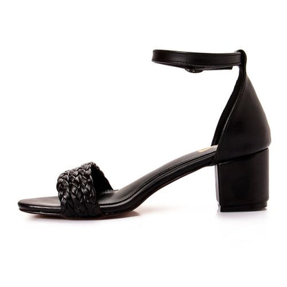 Black Braided Strap Heeled Sandal
